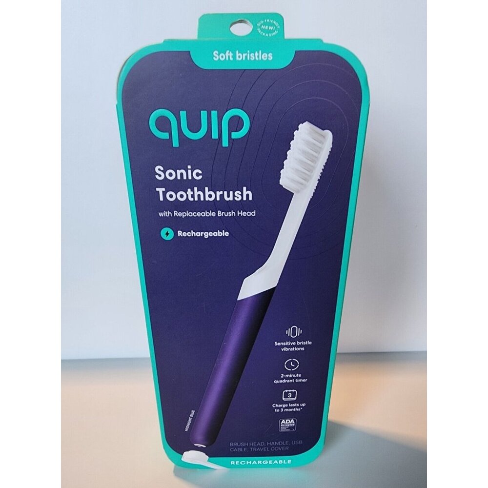 Quip Rechargeable Electric Toothbrush - Soft Bristle, Sonic Toothbrush, Midnight
